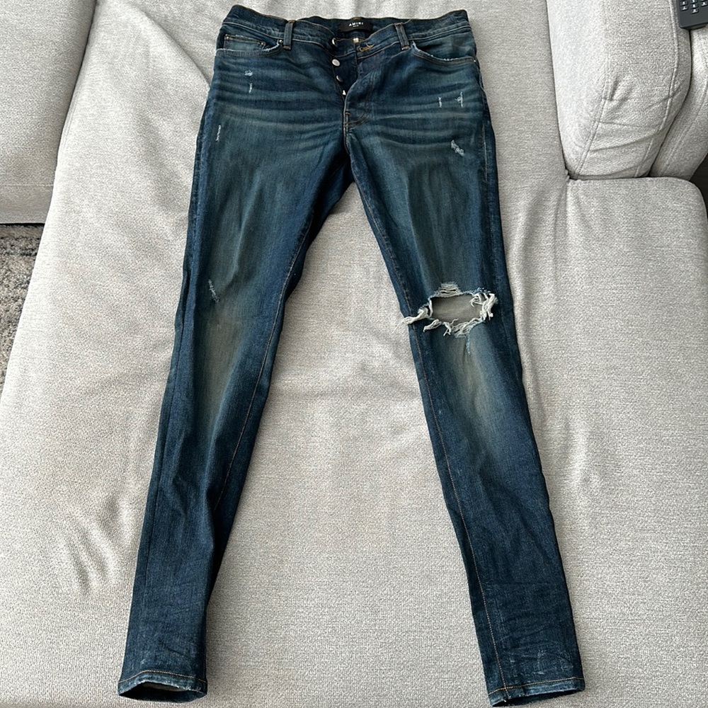 Amiri Broken Denim- Deep Classic Indigo (PLEASE READ DESCRIPTION)